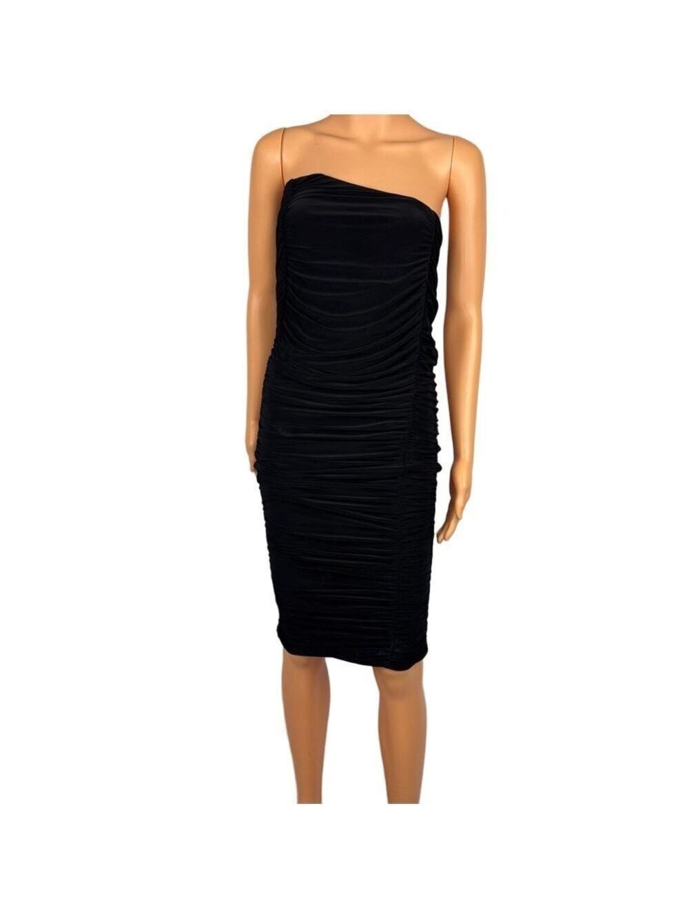 Naked Wardrobe Black Tube Dress Ruched Women's M Body Shaping Bodycon Strapless